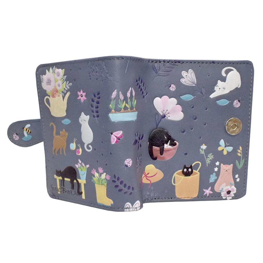 1648 Cats in the Garden Small Wallet and Teen Girls Vegan Faux Leather 4.5" - Picture 5 of 6